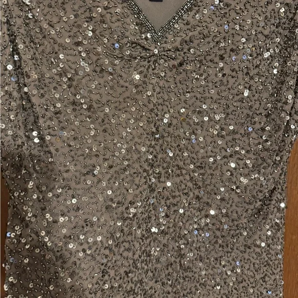 Adrianna Papell Sequin V-Neck Blouse in Brown - Picture 5 of 9